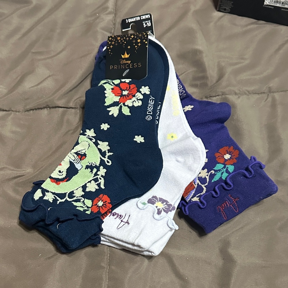 Disney Princess Floral Socks Trio - Navy, White, Purple